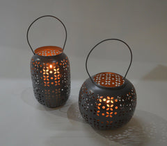 Perforated Grey Iron Lanterns (Set of 2)
