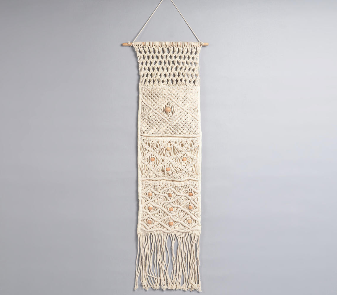 Boho Neutral-toned Macrame Wall Hanging with Pocket