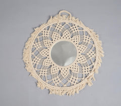 Boho Neutral-toned Macrame Round Wall Mirror