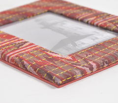 Upcycled maroon kantha fabric photo frame
