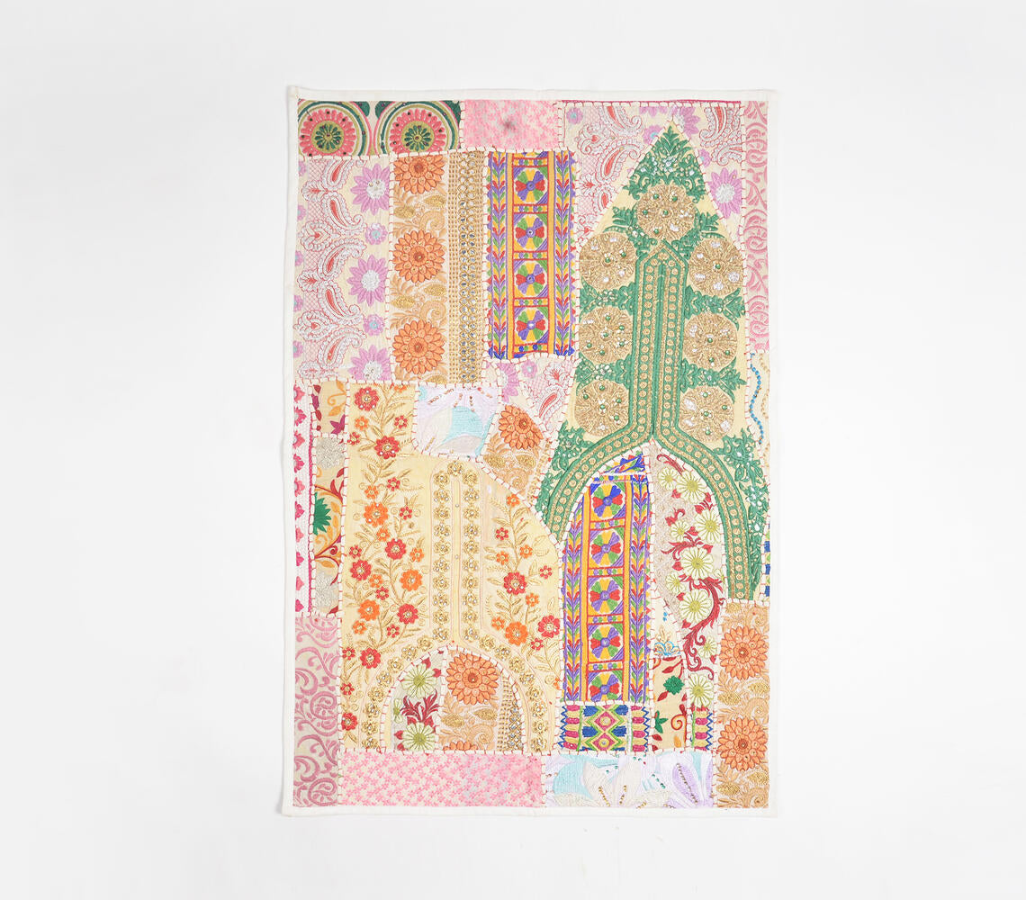 Boho Abstract Printed Upcycled Fabric Patchwork Wall Hanging