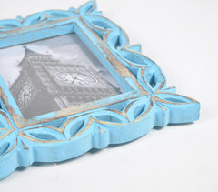 Hand Carved Mango Wood Distress Blue Photo Frame