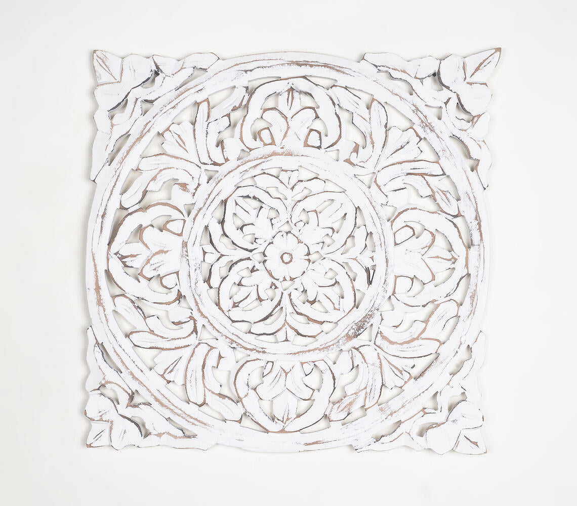 MDF Ivory Medallion Distressed Wall Plaque