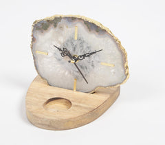 Agate Gemstone Table Clock with Wooden Stand