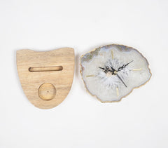 Agate Gemstone Table Clock with Wooden Stand