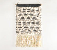 Handwoven Wool & Cotton Geometric Fringed Wall Hanging