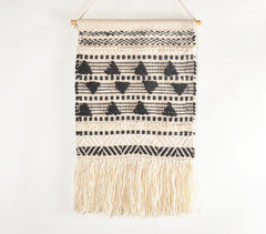 Handwoven Wool & Cotton Textured Triangle Fringed Wall Hanging