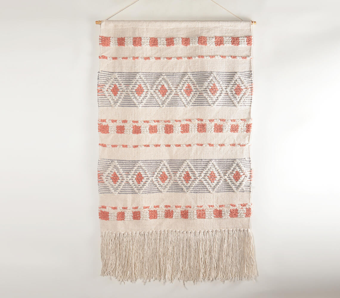 Handwoven Wool & Cotton Geometric Terra Fringed Wall Hanging