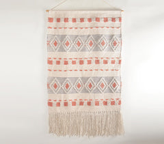 Handwoven Wool & Cotton Geometric Terra Fringed Wall Hanging