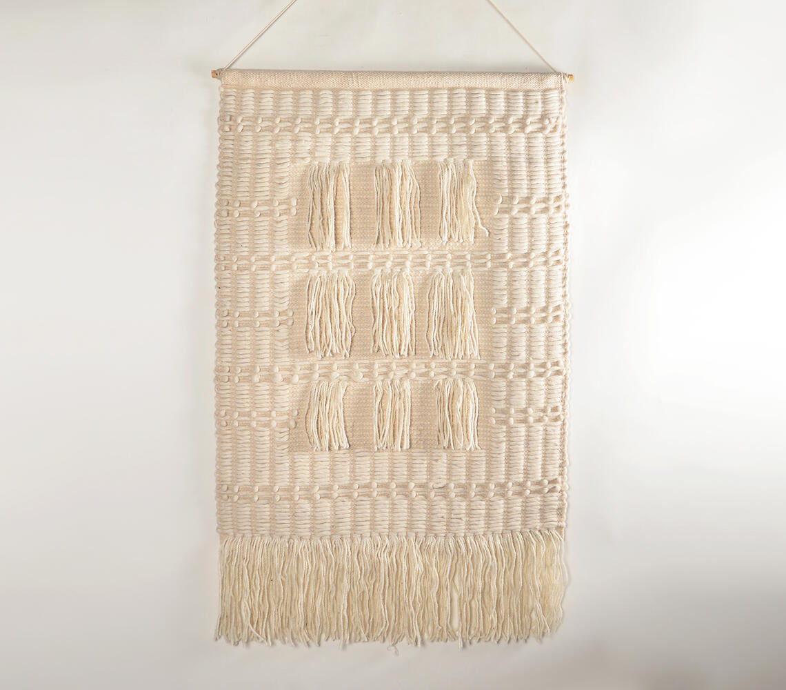 Handwoven Wool & Cotton Tasseled & Textured Wall Hanging