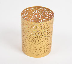 Honeycomb Jali Cut Gold-Toned Iron Candle Holder