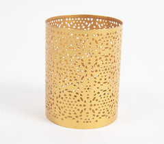 Honeycomb Jali Cut Gold-Toned Iron Candle Holder