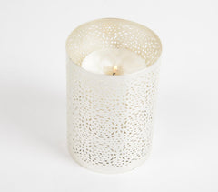 Honeycomb Jali Cut Silver-Toned Iron Candle Holder