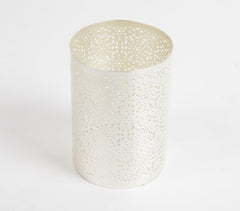 Honeycomb Jali Cut Silver-Toned Iron Candle Holder