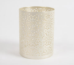 Jali Cut Silver-Toned Iron Candle Holder (S)