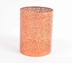 Jali Cut Rose-Gold Iron Candle Holder (S)