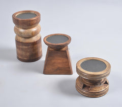 Assorted Natural Mango Wood Candle Holders (Set of 3)