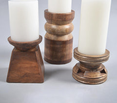 Assorted Natural Mango Wood Candle Holders (Set of 3)