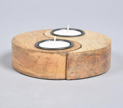 Yin-Yang natural mango wood Tea Light Holders (Set of 2)