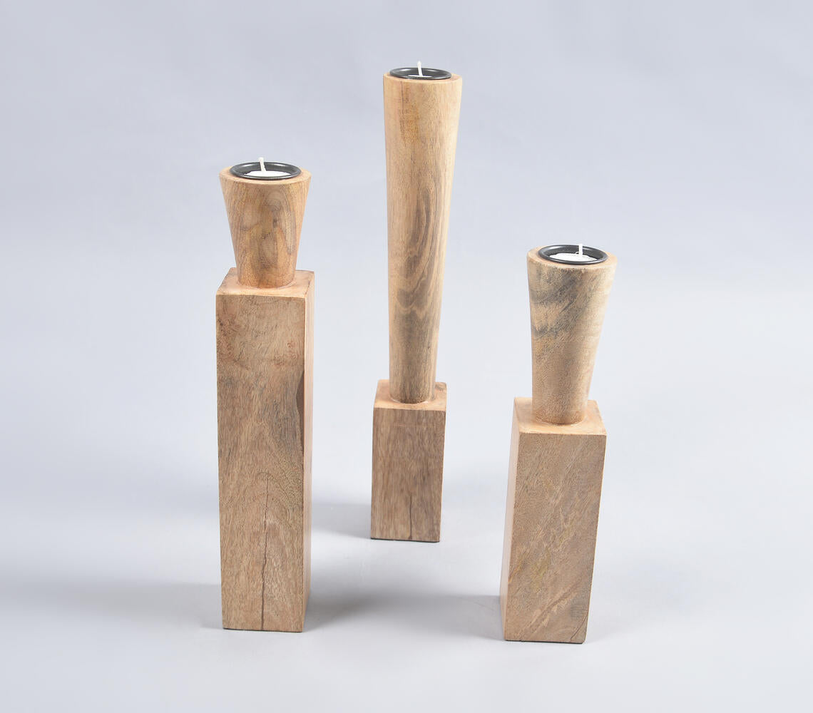 Natural Mango Wood Candle Holders (Set of 3)