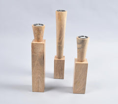 Natural Mango Wood Candle Holders (Set of 3)