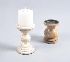 Distress Painted Mango Wood Candle Holder