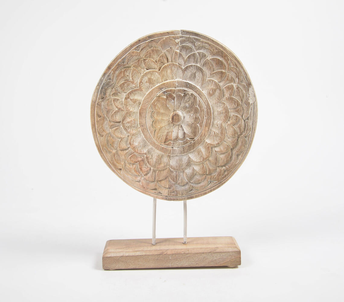 Hand Carved Earthy Wooden Tabletop Showpiece