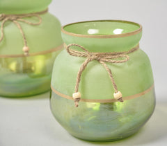 Frosted Green Glass Votives (Set of 2)