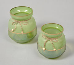 Frosted Green Glass Votives (Set of 2)