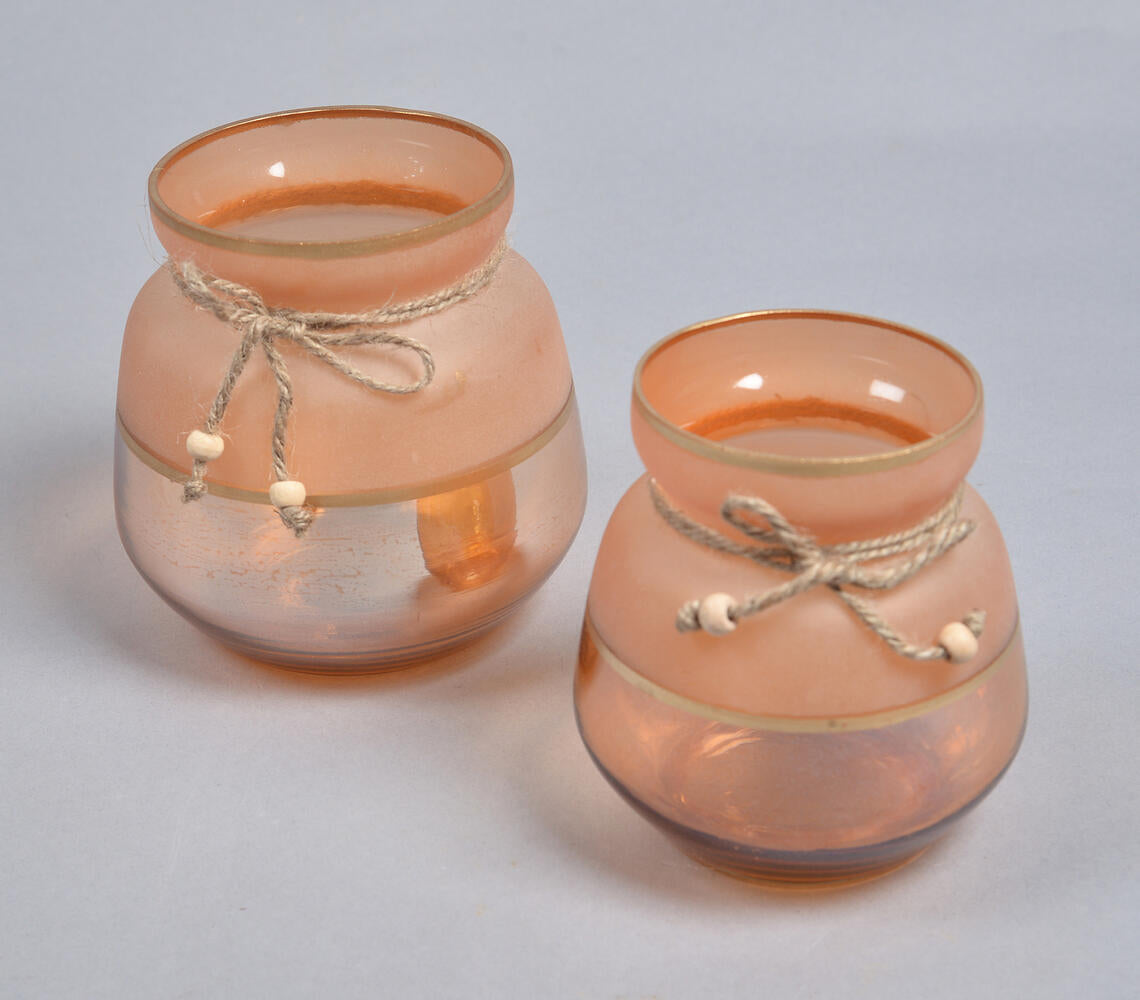 Toned Jute Ribbon Glass Votives (Set of 2)