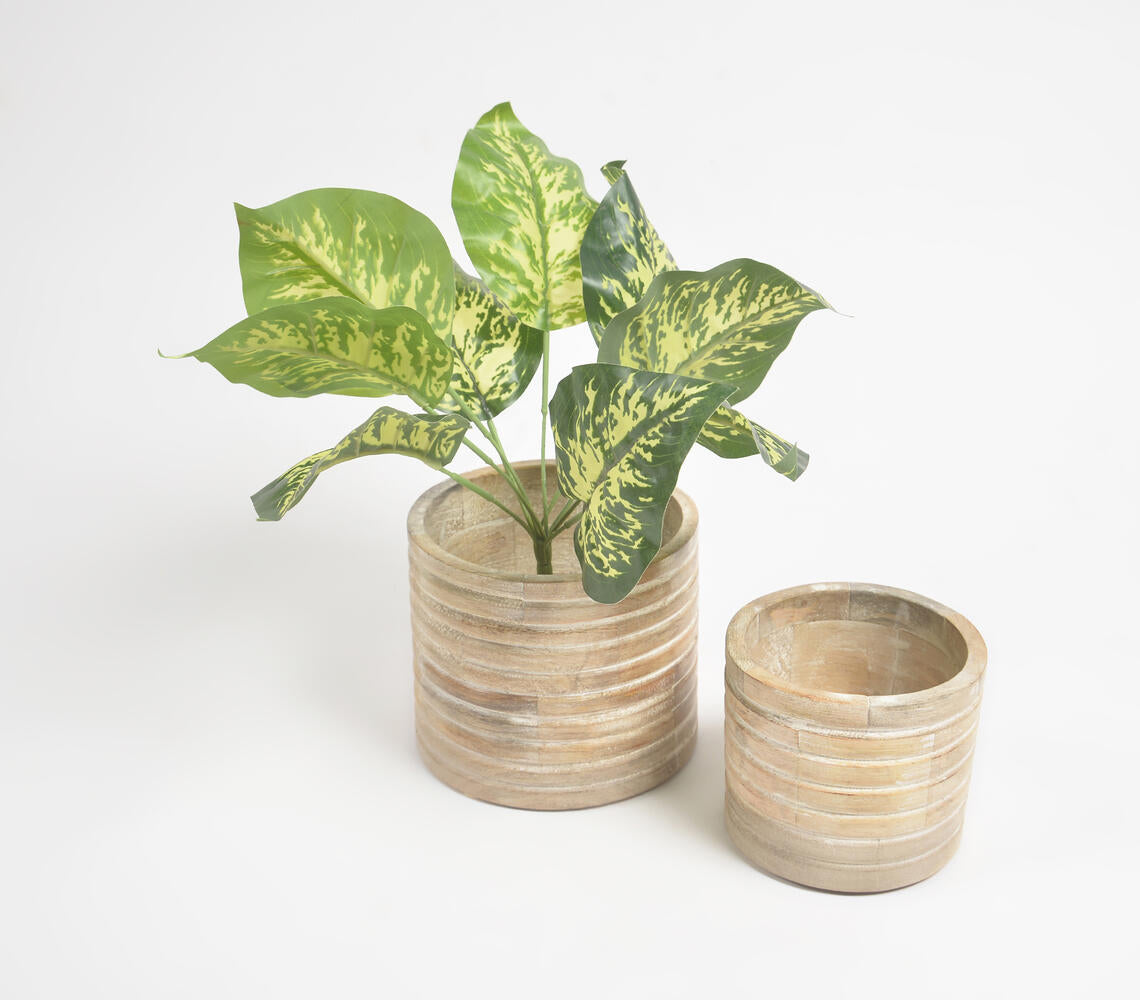 Distressed-Wood Ribbed Vases (Set of 2)