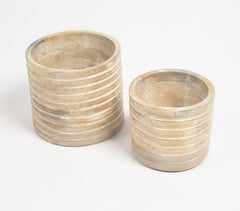 Distressed-Wood Ribbed Vases (Set of 2)