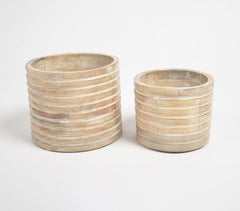 Distressed-Wood Ribbed Vases (Set of 2)