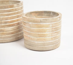 Distressed-Wood Ribbed Vases (Set of 2)