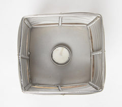 Iron Wired Tea Light Holder With Wooden Base