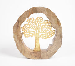 Gold Toned Decorative Tree in Wooden Ring