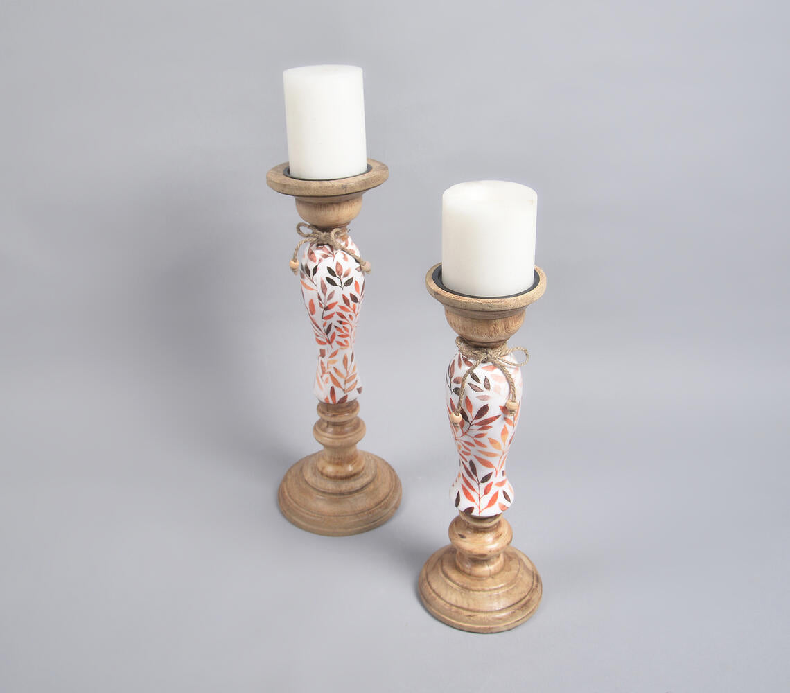 Botanical Meena Print Wooden Candle Holders (Set of 2)