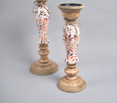 Botanical Meena Print Wooden Candle Holders (Set of 2)