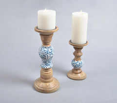 Meena Print Wooden Candle Holders (Set of 2)
