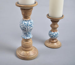 Meena Print Wooden Candle Holders (Set of 2)