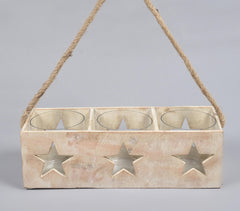 Farmhouse Distress White Wood & Jute Star Hanging Candle Holder