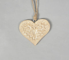 Floral Hand Carved Wooden Hanging Hearts (Set of 2)