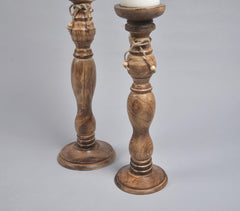 Dark Burnt Wooden Candle Holders (Set of 2)