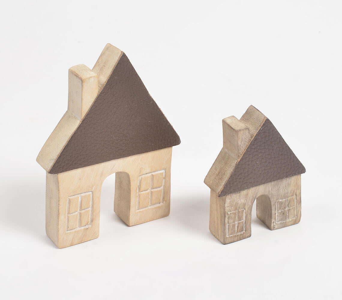 Leather & Wood House Tabletop Decoratives (Set of 2)