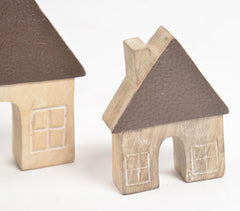 Leather & Wood House Tabletop Decoratives (Set of 2)