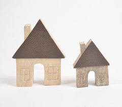 Leather & Wood House Tabletop Decoratives (Set of 2)