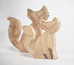 Hand Carved Wooden Decorative Foxes (Set of 2)