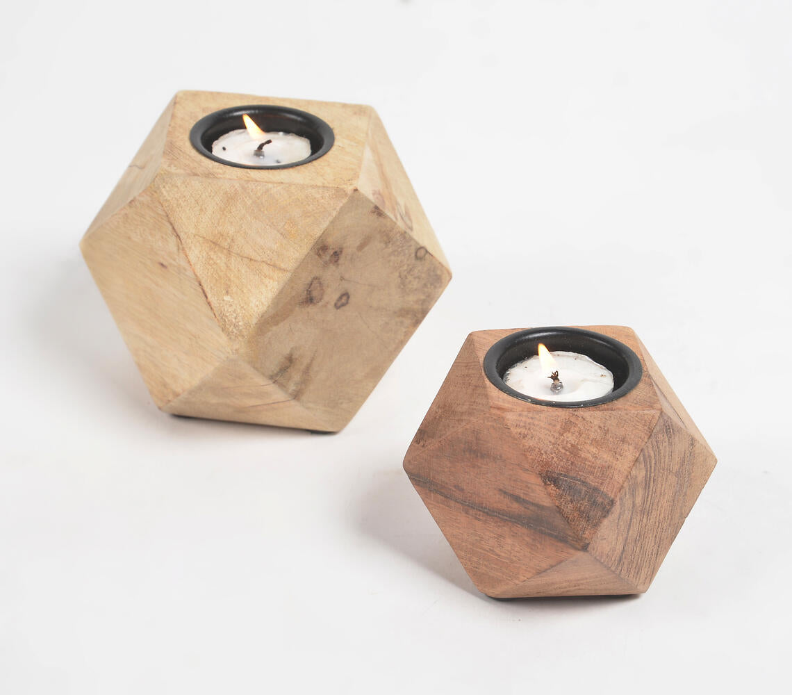 Diamond Cuts Wooden Tealight Holders (Set of 2)