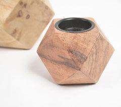 Diamond Cuts Wooden Tealight Holders (Set of 2)