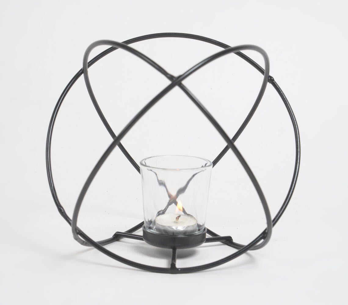Rolling Globe Aluminum Black Tealight Holder